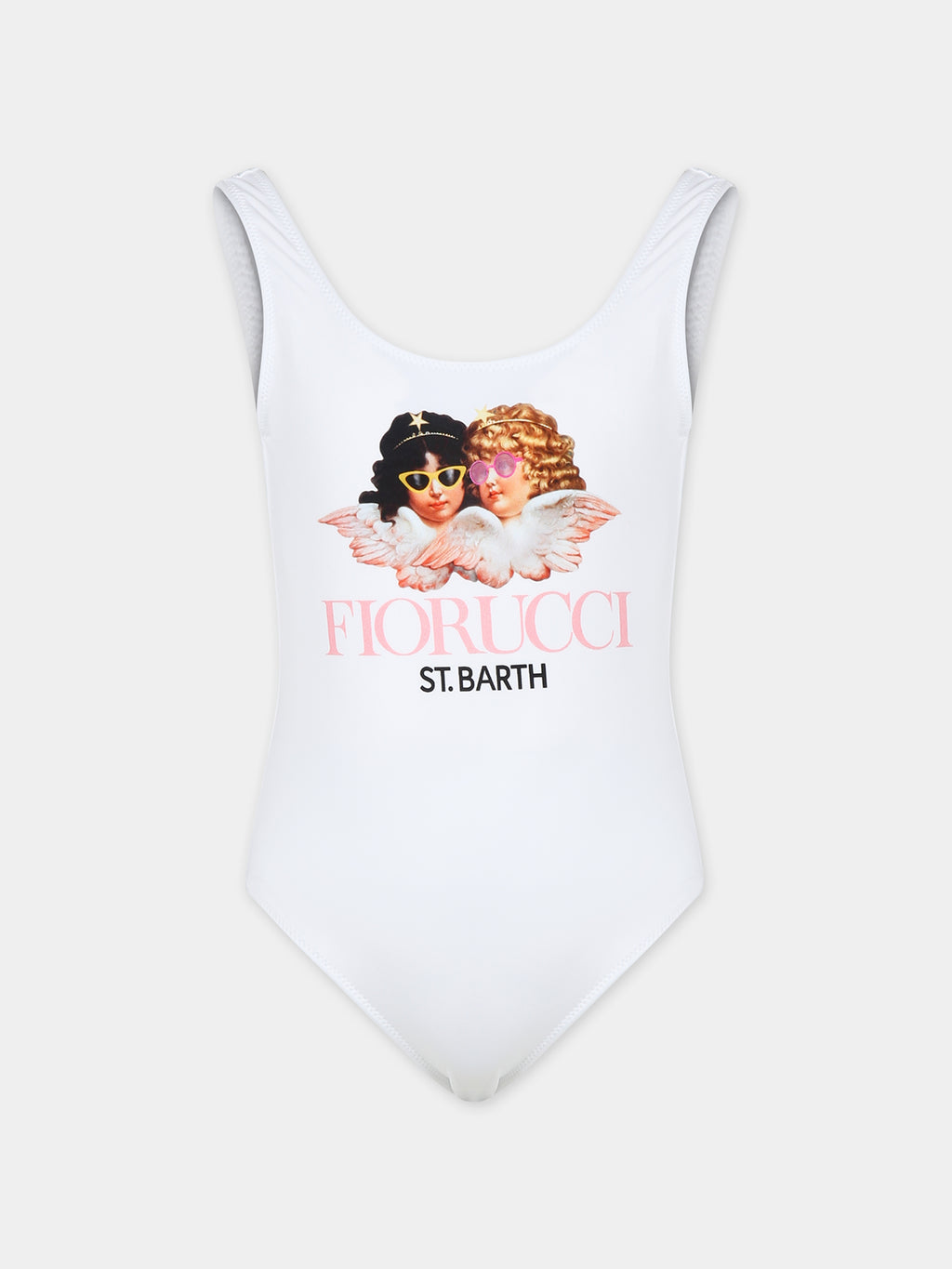 White swimsuit for girl with angels print